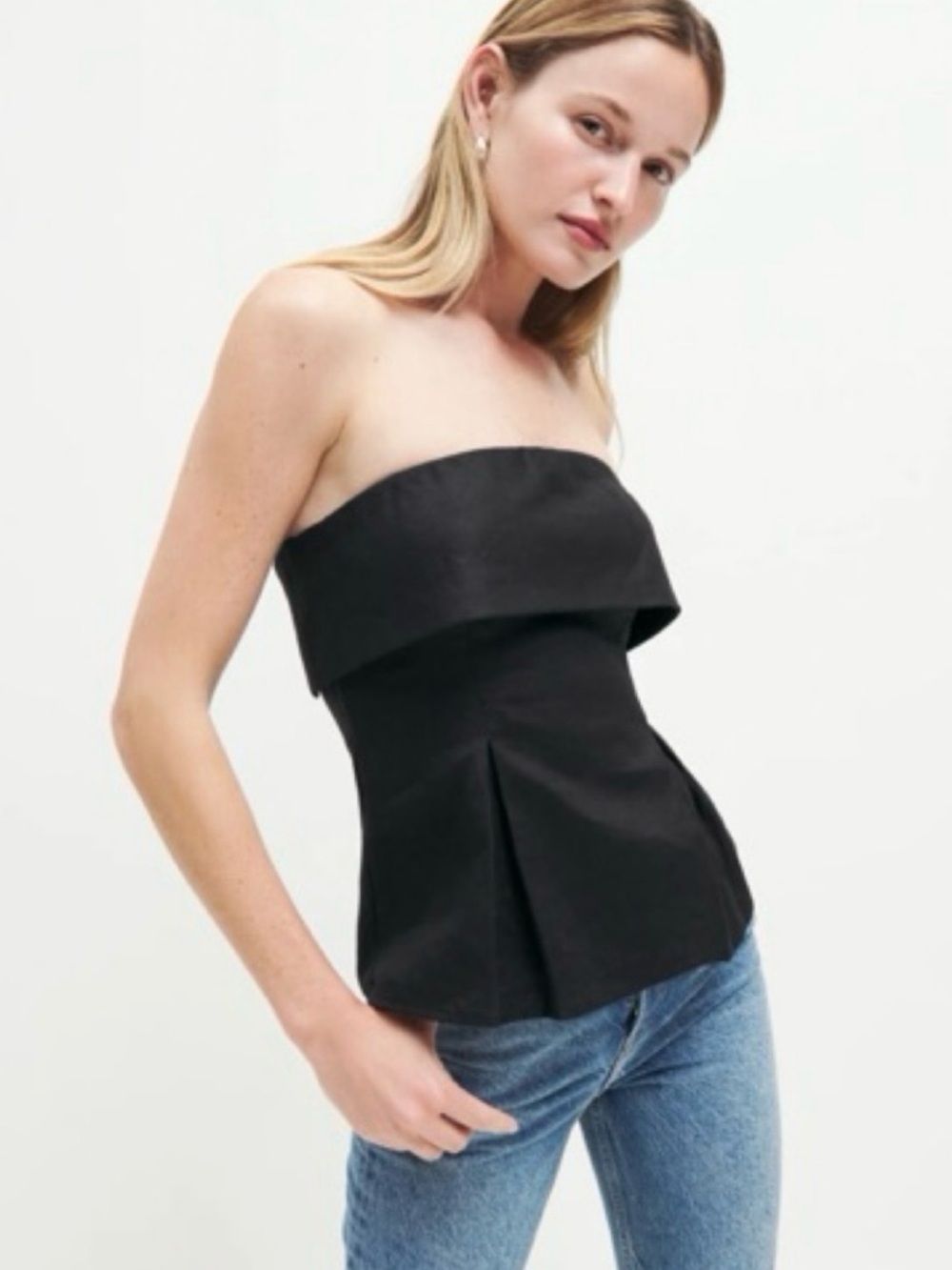 Reformation Black Strapless Peplum Camisole